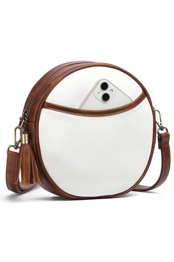 Vegan Leather Crossbody Bags for Women Circle Cross Body Shoulder Bag Purses Handbags with Adjustable Straps