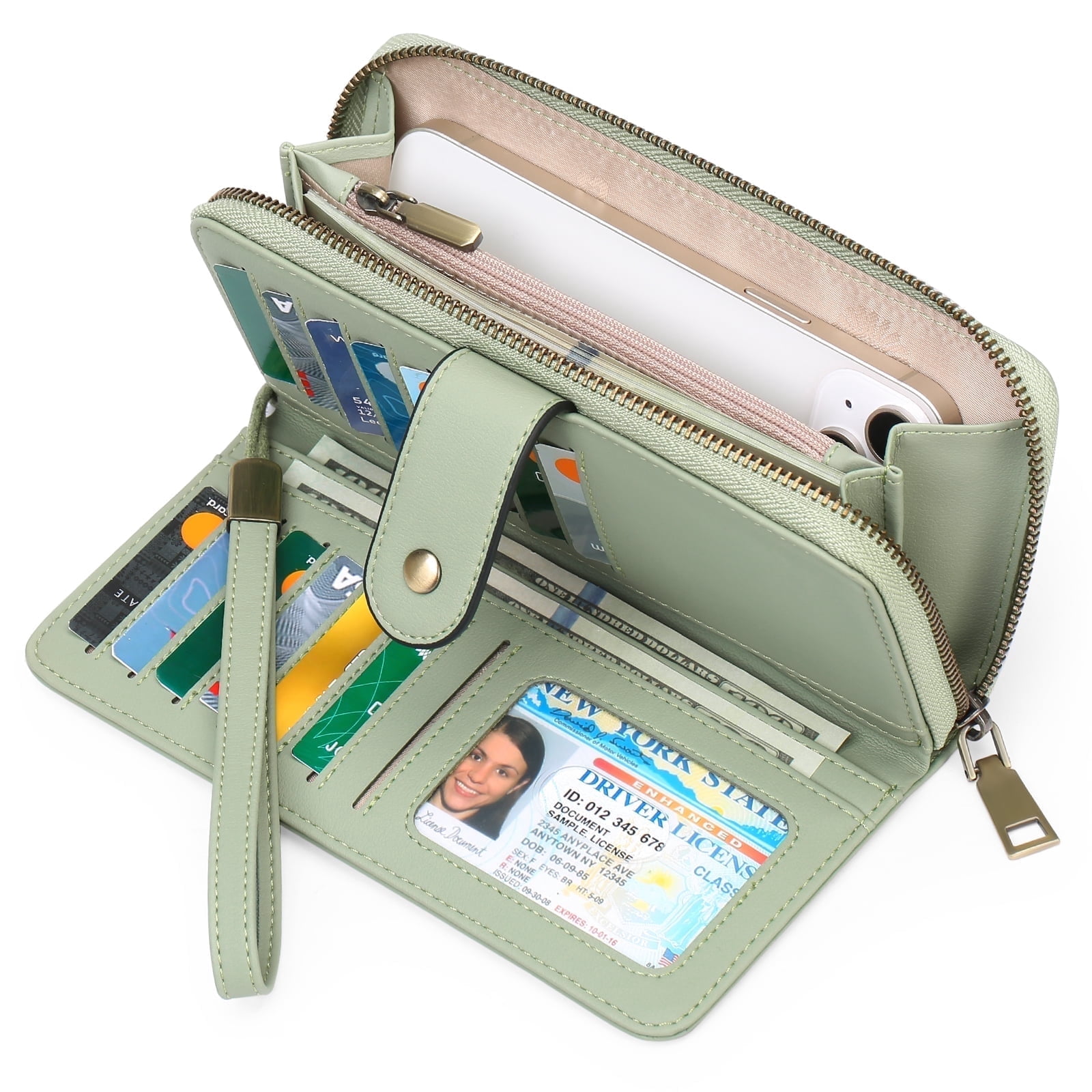 GAEKEAO Wallet for Women Clutch RFID Blocking Leather Wristlet Purse Large Capacity Credit Card Holder with Grip Hand Strap