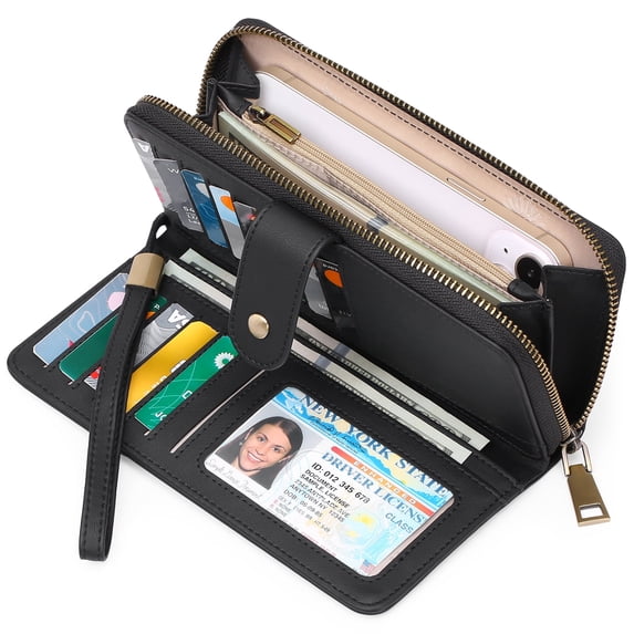 GAEKEAO Wallet for Women Clutch RFID Blocking Leather Wristlet Purse Large Capacity Credit Card Holder with Grip Hand Strap