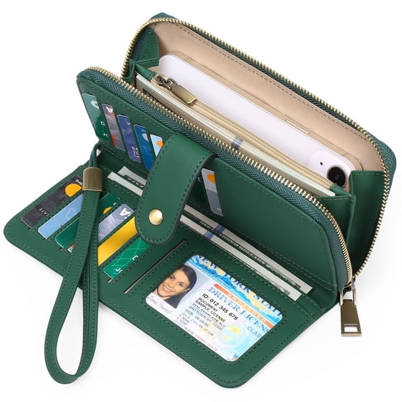 GAEKEAO Wallet for Women Clutch RFID Blocking Leather Wristlet Purse Large Capacity Credit Card Holder with Grip Hand Strap