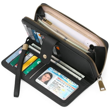 GAEKEAO Wallet for Women Clutch RFID Blocking Leather Wristlet Purse Large Capacity Credit Card Holder with Grip Hand Strap