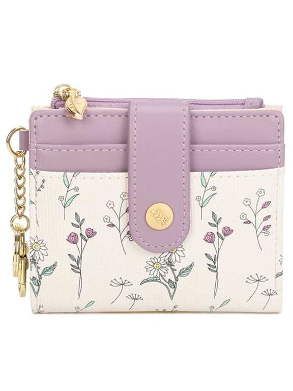 Small Wallet for Women RFID Blocking Bifold Card Holder Vegan Leather with Zipper Coin Pocket, ID Window