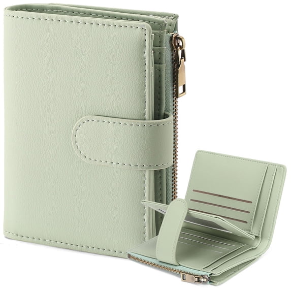 GAEKEAO Wallets for Women Small Vegan Leather RFID Blocking Bifold Zipper Pocket Wallet Card Case Purse with ID Window
