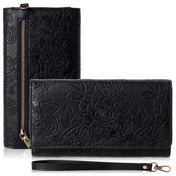 GAEKEAO Wallets for Women Vegan Leather RFID Blocking Card Holder Trifold Ladies Long Purse Wristlet Clutch with 3 ID Windows
