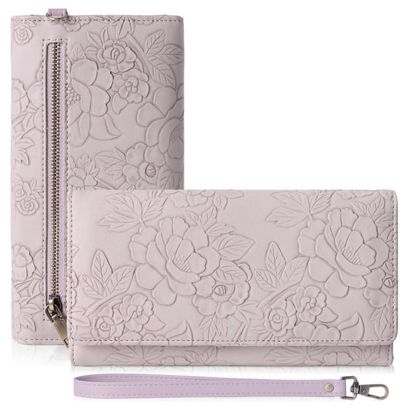 GAEKEAO Wallets for Women Vegan Leather RFID Blocking Card Holder Trifold Ladies Long Purse Wristlet Clutch with 3 ID Windows
