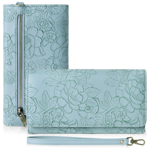 GAEKEAO Women’s Trifold Wallet Rfid Blocking Vegan Leather Wristlet with 3 ID Windows