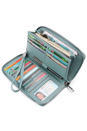 Women for Wallets Leather RFID Blocking Bifold Zipper Women Wallets Card Case Purse with ID Window，Gift Box