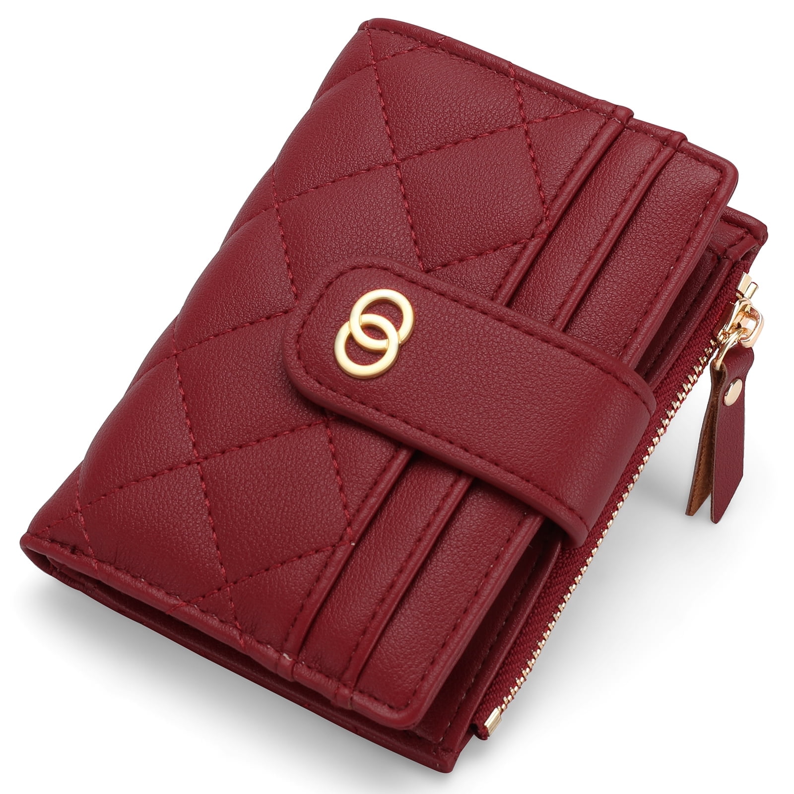 Small Wallet for Women Slim Bifold Leather Credit Card Holder Wallets Zipper Pocket Coin Purse with ID Window