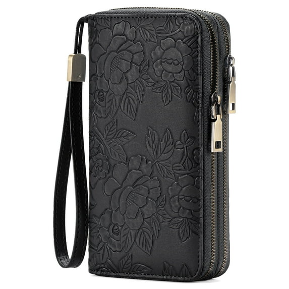 GAEKEAO Wallet for Women Floral RFID Blocking Leather Wristlet Purse Large Capacity Credit Card Holder with Grip Hand Strap