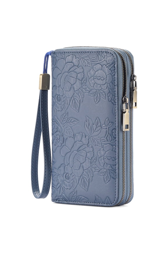 Wallet for Women Floral RFID Blocking Leather Wristlet Purse Large Capacity Credit Card Holder with Grip Hand Strap