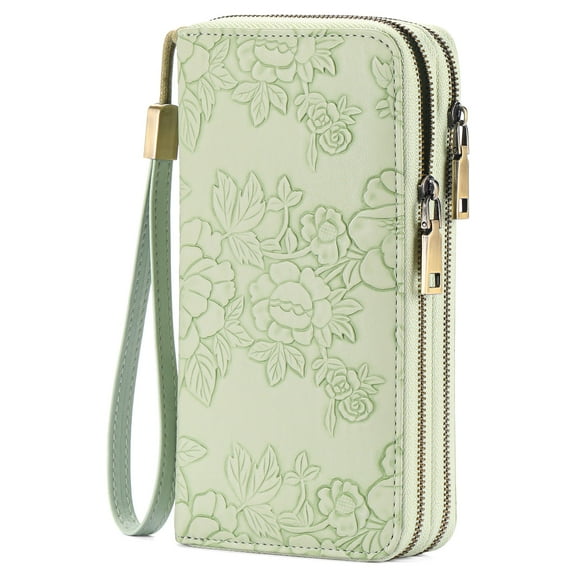 GAEKEAO Wallet for Women Floral RFID Blocking Leather Wristlet Purse Large Capacity Credit Card Holder with Grip Hand Strap