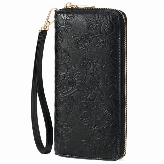 GAEKEAO Women’s Wristlet Wallet Rfid Blocking Leather Zip Around Wallet with Large Capacity Card Slots and ID Window