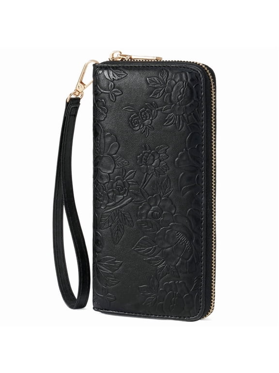 Womens Wallet RFID Blocking Leather Wristlet Purse Large Capacity Card Holder Long Ladies Wallet Zip Around Clutch