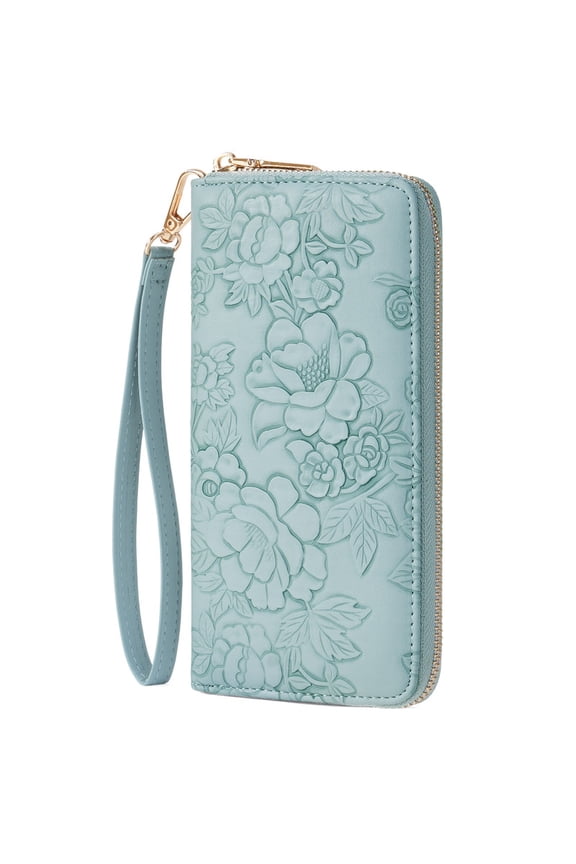 Womens Wallet RFID Blocking Leather Wristlet Purse Large Capacity Card Holder Long Ladies Wallet Zip Around Clutch