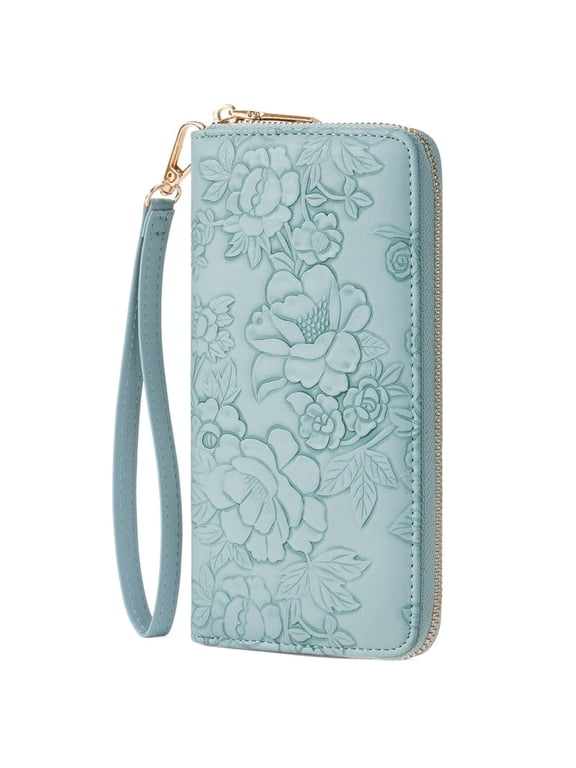 Womens Wallet RFID Blocking Leather Wristlet Purse Large Capacity Card Holder Long Ladies Wallet Zip Around Clutch