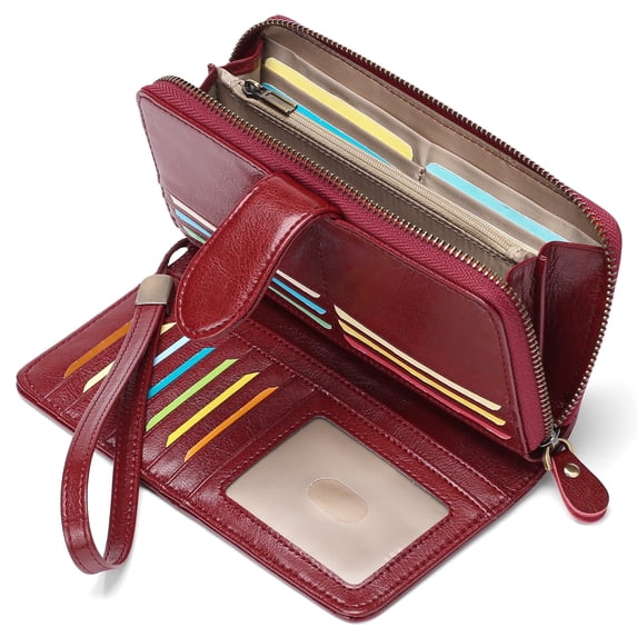 GAEKEAO Womens Wallet RFID Blocking Leather Zip Around Wallet Large Capacity Long Purse Credit Card Clutch Wristlet Classic