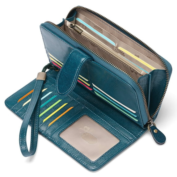 GAEKEAO Womens Wallet RFID Blocking Leather Zip Around Wallet Large Capacity Long Purse Credit Card Clutch Wristlet Classic