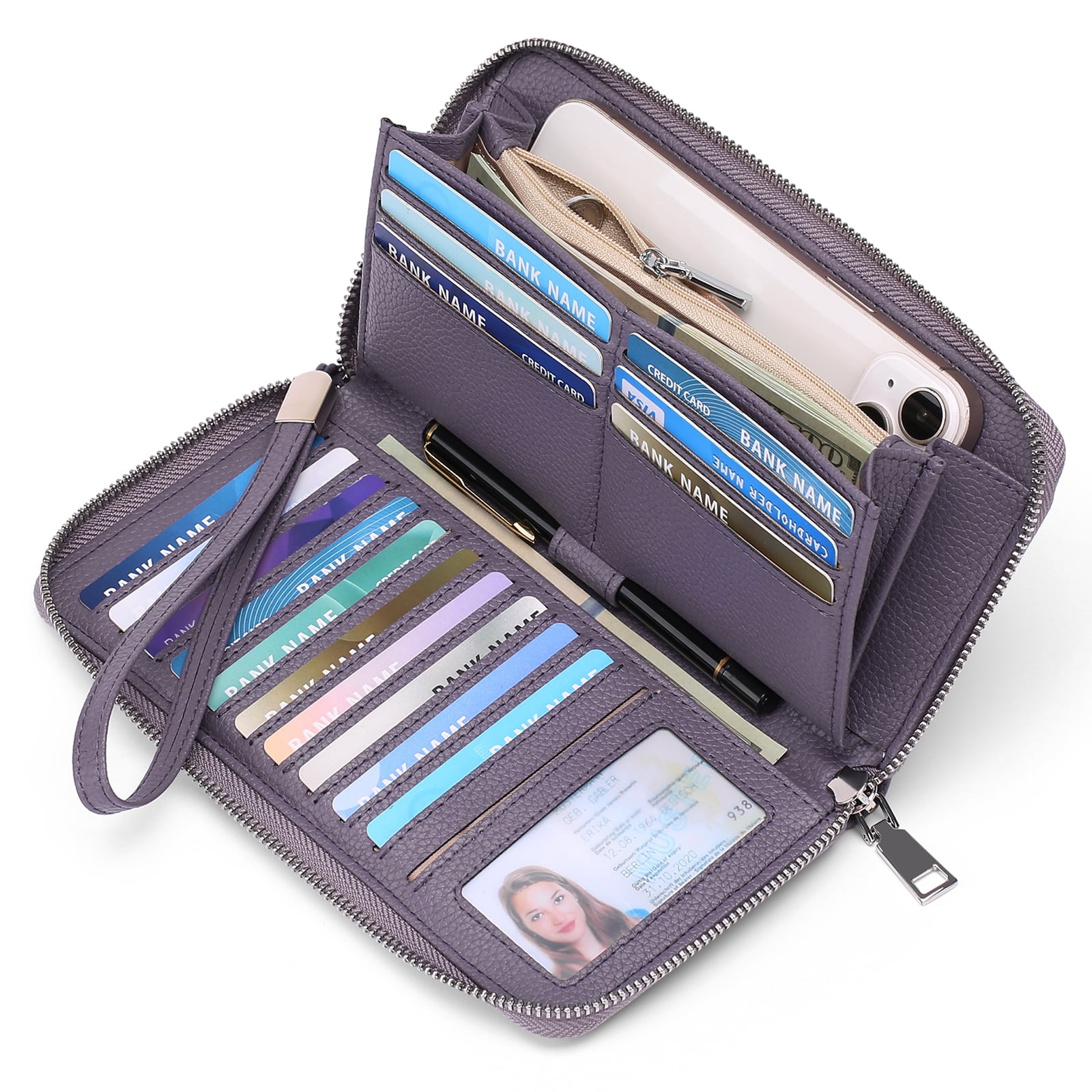 GAEKEAO Womens Wallet RFID Blocking Leather Zip Around Wallet Large ...