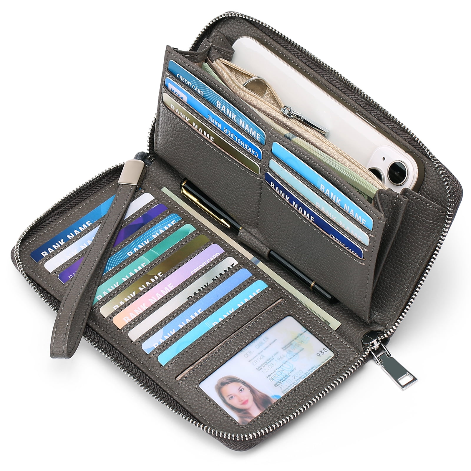 GAEKEAO Womens Wallet RFID Blocking Leather Zip Around Wallet Large ...