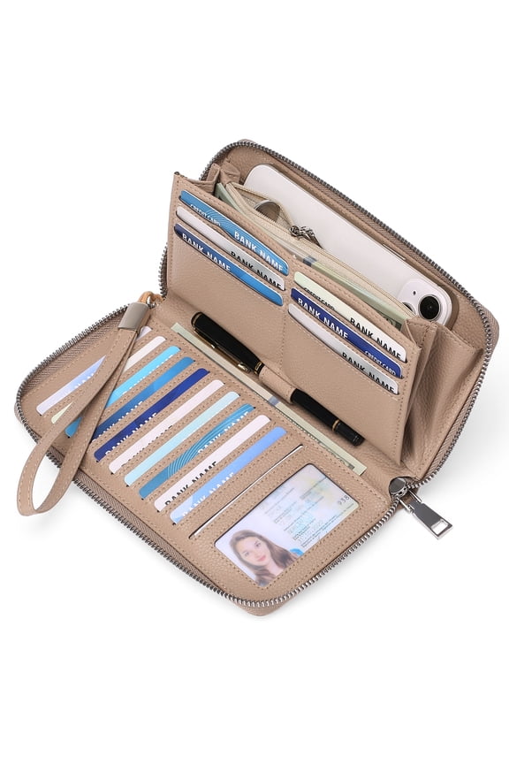 Womens Wallet RFID Blocking Leather Zip Around Wallet Large Capacity Long Purse Credit Card Clutch Wristlet