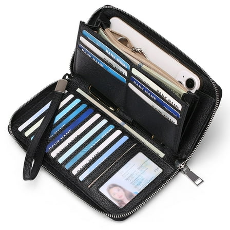 GAEKEAO Womens Wallet RFID Blocking Leather Zip Around Wallet Large Capacity Long Purse Credit Card Clutch Wristlet