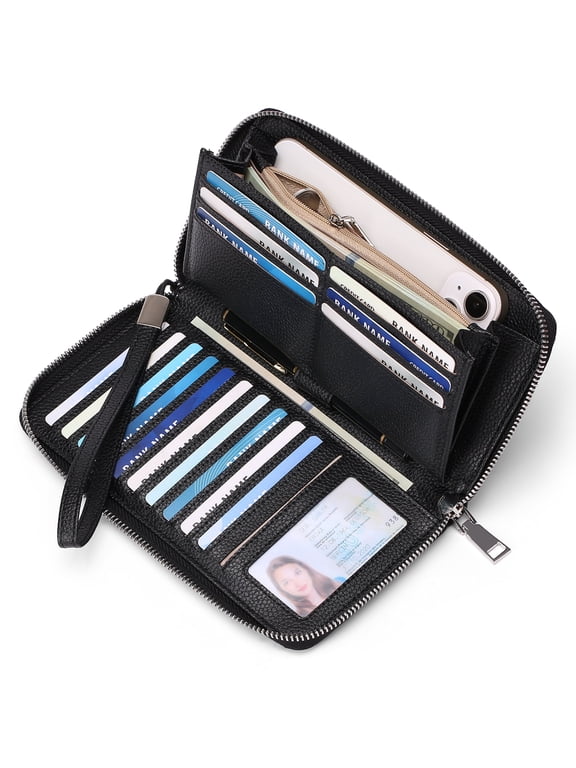 Womens Wallet RFID Blocking Leather Zip Around Wallet Large Capacity Long Purse Credit Card Clutch Wristlet