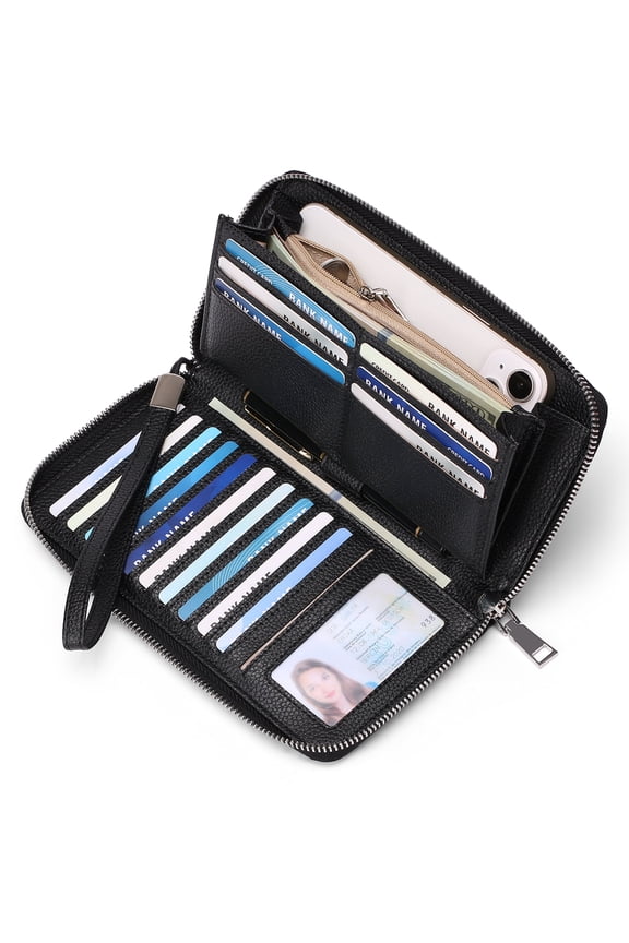 Womens Wallet RFID Blocking Leather Zip Around Wallet Large Capacity Long Purse Credit Card Clutch Wristlet