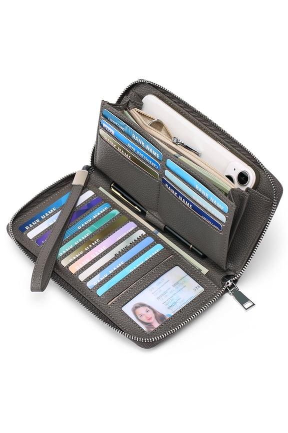 Womens Wallet RFID Blocking Leather Zip Around Wallet Large Capacity Long Purse Credit Card Clutch Wristlet