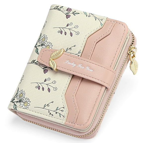 GAEKEAO Womens Wallet Slim Thin RFID Blocking Floral Leather Card Holder Bifold Long Ladies Wallet with Zipper Pocket