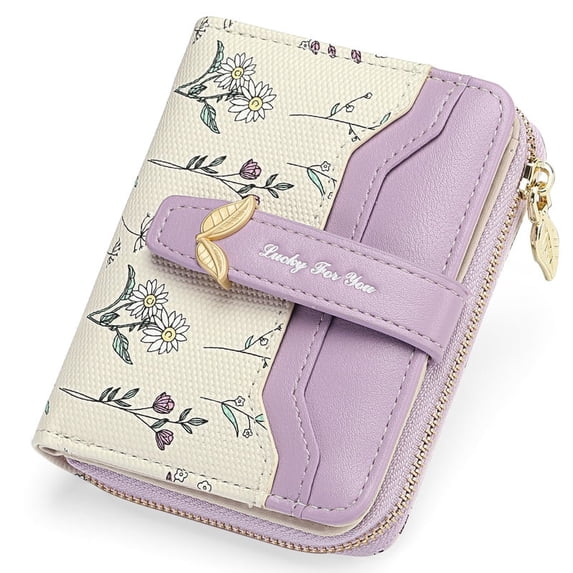 GAEKEAO Women’s Leather Wallet Rfid Blocking Floral Card Holder with Zipper Pocket