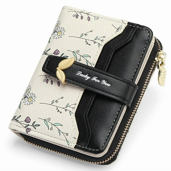 GAEKEAO Womens Wallet Slim Thin RFID Blocking Floral Leather Card Holder Bifold Long Ladies Wallet with Zipper Pocket
