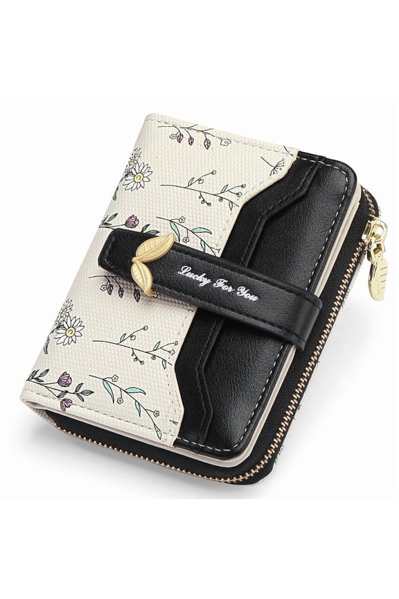 Womens Wallet Slim Thin RFID Blocking Floral Leather Card Holder Bifold Long Ladies Wallet with Zipper Pocket
