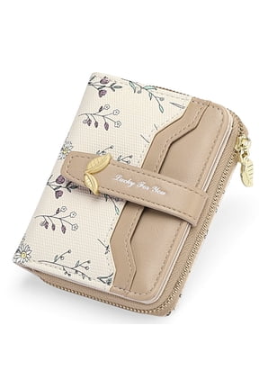 Women’s Leather Wallet Rfid Blocking Floral Card Holder with Zipper Pocket