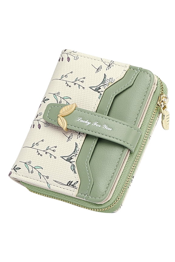Women’s Leather Wallet Rfid Blocking Floral Card Holder with Zipper Pocket