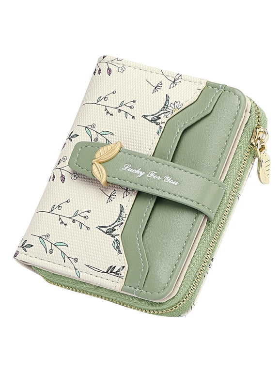 Women’s Leather Wallet Rfid Blocking Floral Card Holder with Zipper Pocket
