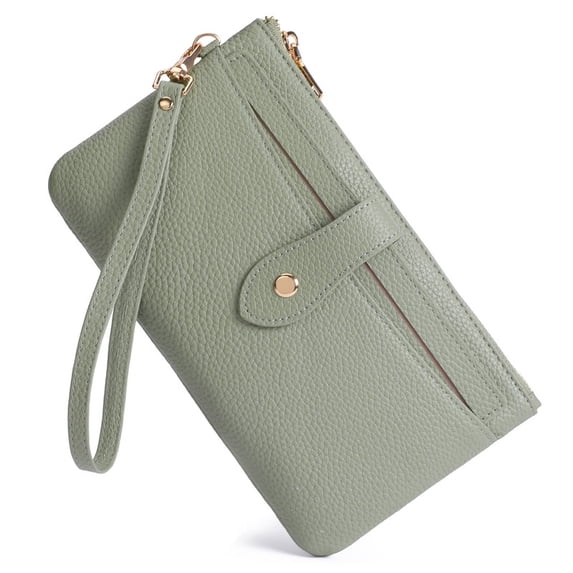 GAEKEAO Wristlet Wallets for Women Rfid Blocking Vegan Leather Card Phone Holder with 10 Card Slots 2 ID Window