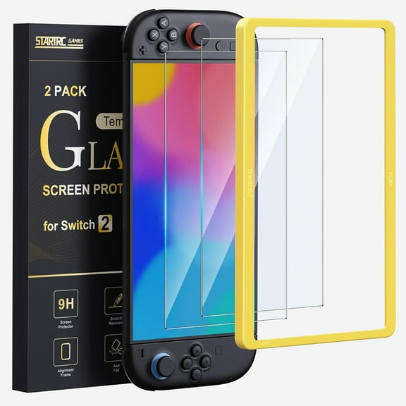 GAEKOL 2 Pack Screen Protector for Nintendo Switch 22025Transparent HD Clear Anti Blue Light Screen Protector with Alignment Frame Anti-Scratch Screen Cover for Switch2, 0.3mm Thickness/Bubble Free