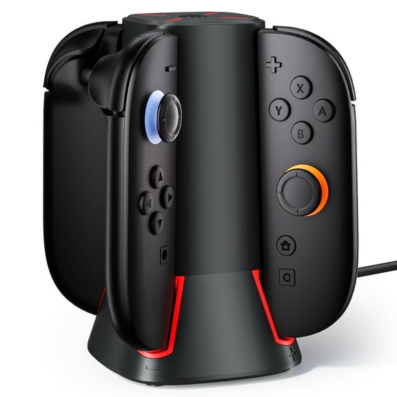GAEKOL 4 in 1 Charging Dock Compatible with Switch 2 Joy-Cons Controllers - 4-Port Charger Station with LED Indicators - Fast Charging Compatible for Nintedos Switch2 Joy-Cons with Charging Cable