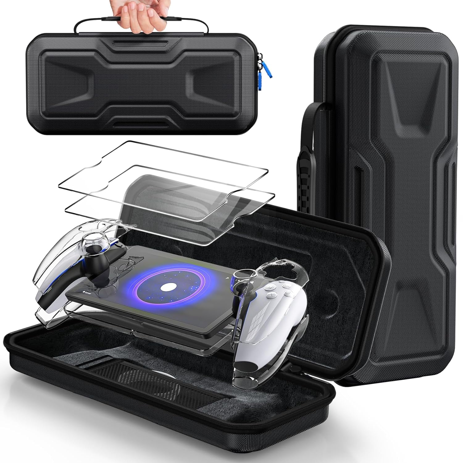 GAEKOL Accessories Bundle for Playstation Portal, Carrying Case and Hard PC Clear Cover Case with Tempered Glass Screen Protector, Protective Case&Hard Shell Portable Travel Handbag for PS5 Portal