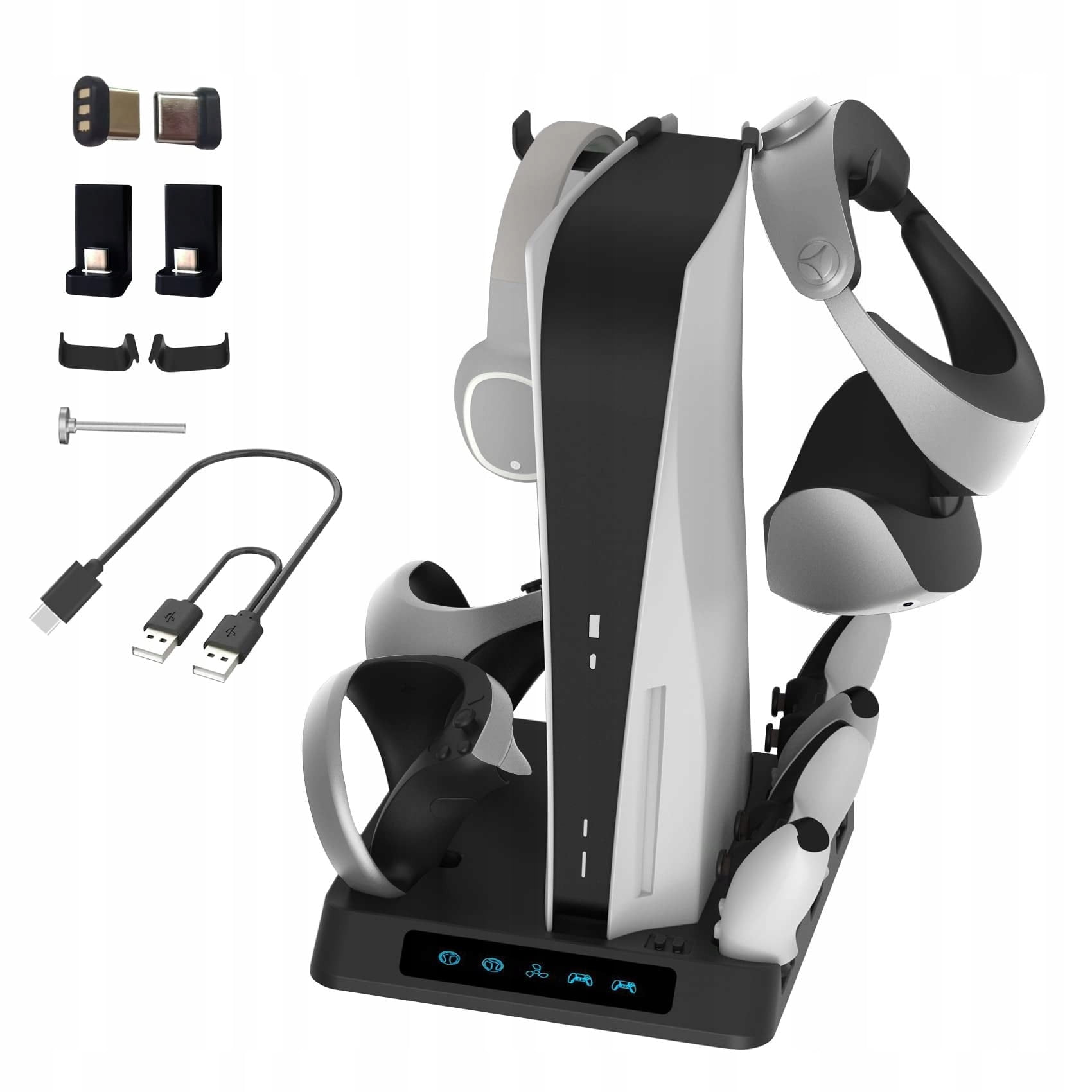 GAEKOL Charging Dock With Cooling Fan Funtion For Playstation 5+PS VR2 Controller Charging Station With Indicator Light For PS5 Dualsense & Organise Stand For PS VR2