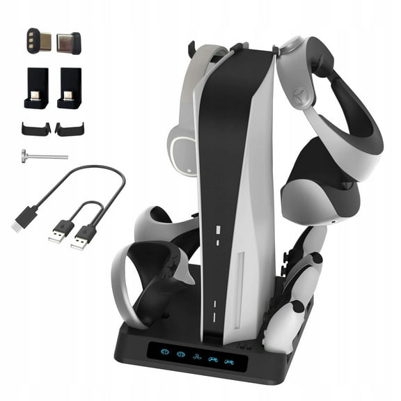 GAEKOL Charging Dock With Cooling Fan Funtion For Playstation 5+PS VR2 Controller Charging Station With Indicator Light For PS5 Dualsense & Organise Stand For PS VR2