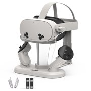 GAEKOL Enhanced Charging Dock for Meta Quest 3 and 3S, with LED Light [On/Off], [Support Elite Strap with Battery], Headset Display Holder and Controller Mount, Rechargeable Batteries