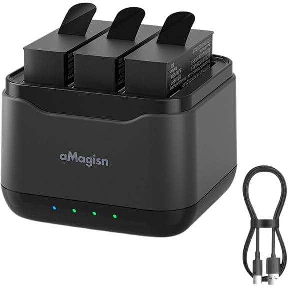 GAEKOL Fast Battery Charger Hub for Insta360 Ace Pro, 3 Battery Simultaneous Charging Dock Up to 80% in 42 Minutes with 3 Micro SD Card Slots, Type-C Cable (Battery Not Included)