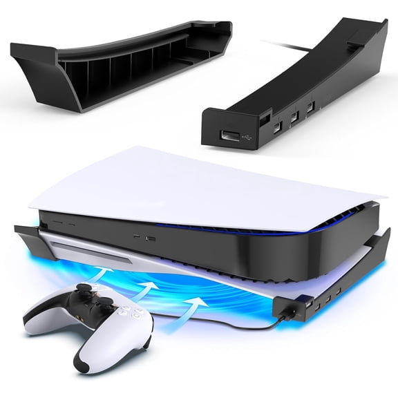 GAEKOL Horizontal Hub USB Port Stand for PS5, Base Stand Compatible with Playstation 5 Disc & Digital Edition, Upgrade Accessories Stand Holder for PS5 Console (Black)