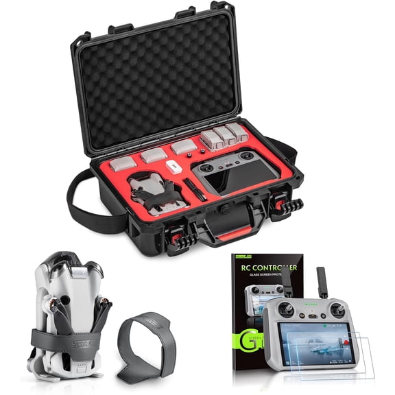 GAEKOL Mini 4 Pro Case & Propeller Holder Strap & HD Tempered Glass Screen Protector Film for DJI Mini 4 pro/Air 3/Mavic 3 Pro/Mini 3/Mini 3 Pro/Air 2S RC/RC 2 Remote Controller Accessories