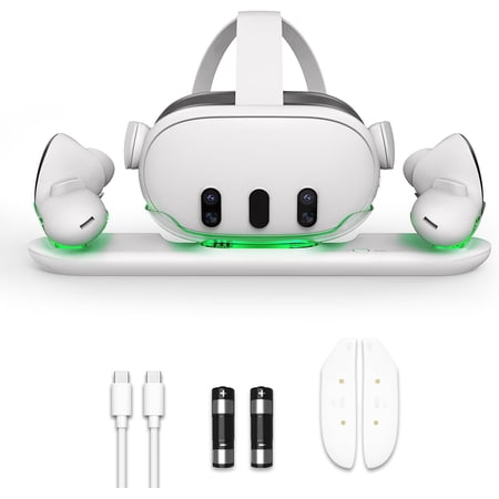 GAEKOL VR Charging Dock, 45W USB-C Charger for Oculus/Meta Quest 3,Charging Station Simultaneously Charging Headset and Touch Plus Controllers with 2 Rechargeable Batteries and LED Indicator