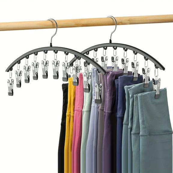 GAFRBALLV Stainless Steel Clothes Hanger with 20 Clips – 37cm Multifunctional Pants & Skirt Organizer Rack, Space Saving Closet Storage for Leggings, Shorts