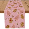 thumbnail image 1 of GAGEC Gingerbread Christmas Decorations Black Table Runner Pink Tree Glitter Xmas Winter Candy Cane Holiday Kitchen Dining Merry Christmas Table Decor 13x108 Inch, 1 of 6