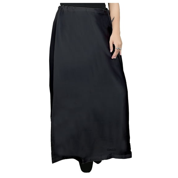 GAGZI CLothing Women's Satin Petticoat Solid Saree Satin Underskirt Sari(Saree) Satin Silk Petticoat For Women (Black)