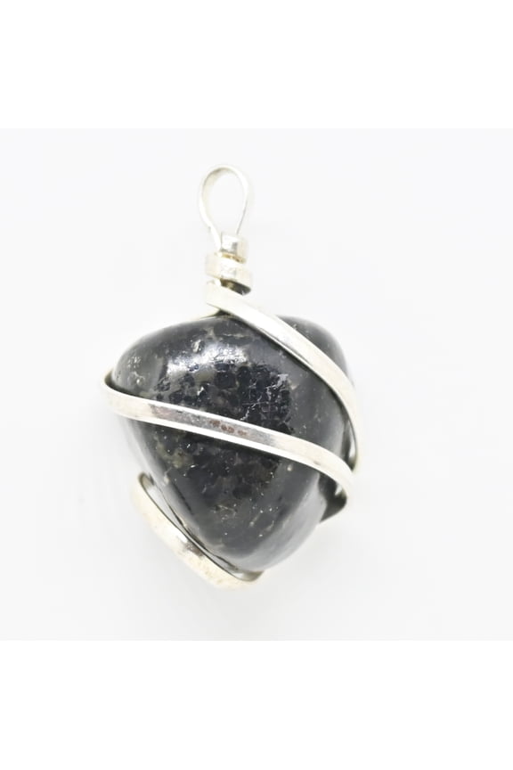 Real Natural Gemstones Nuummite Wire Wrap Stone Necklace Pendant with Silver Plated Chain & Thread